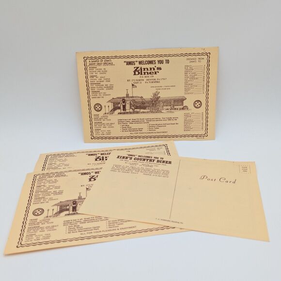 Vintage 80s Zinn’s Country Diner 4 Postcards Amos Denver Pennsylvania Dutch 9x6 - Picture 1 of 11